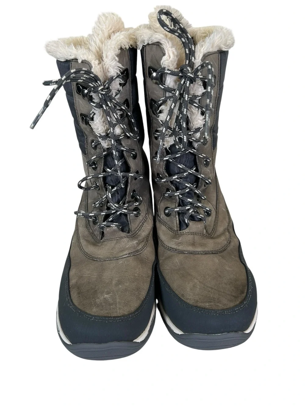 Lands’ End Women’s 10 Tall Insulated Snow Boots Taupe Gray Faux Fur Lace Up